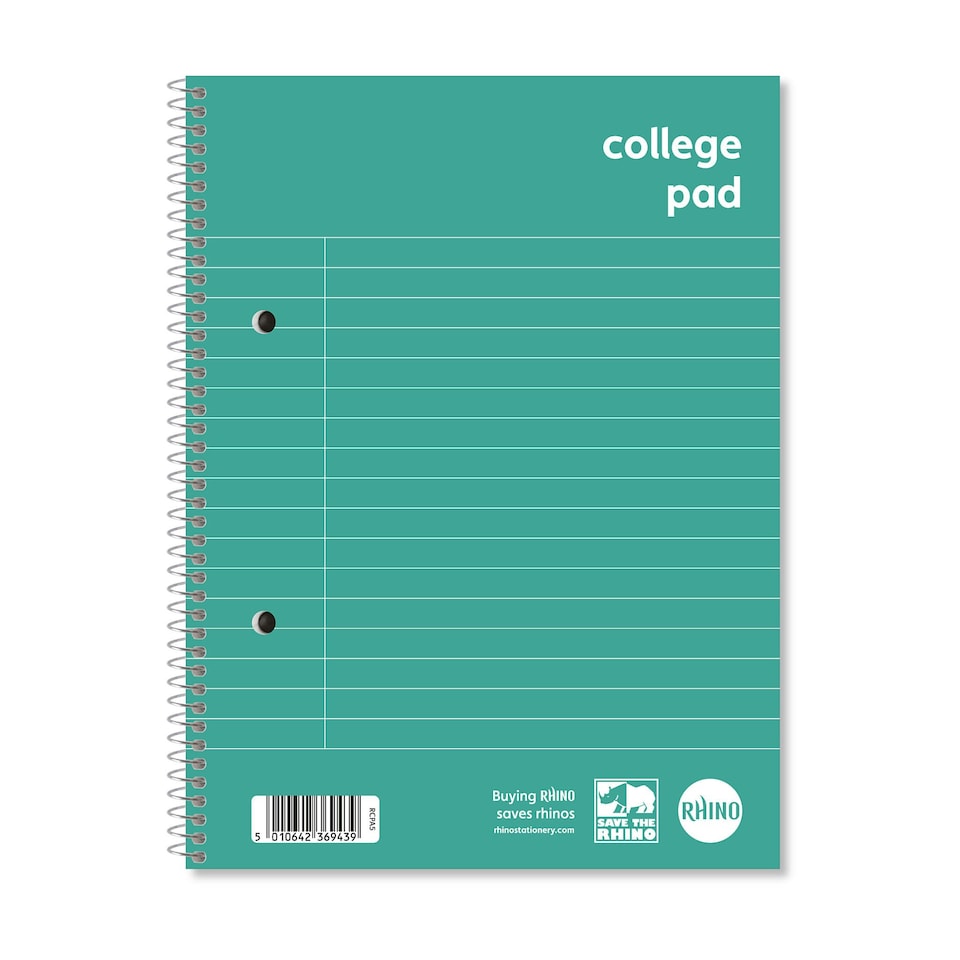 image 1 of Pack of 10 Rhino A5+ 140 Pages 8mm Lined with Margin College Pads