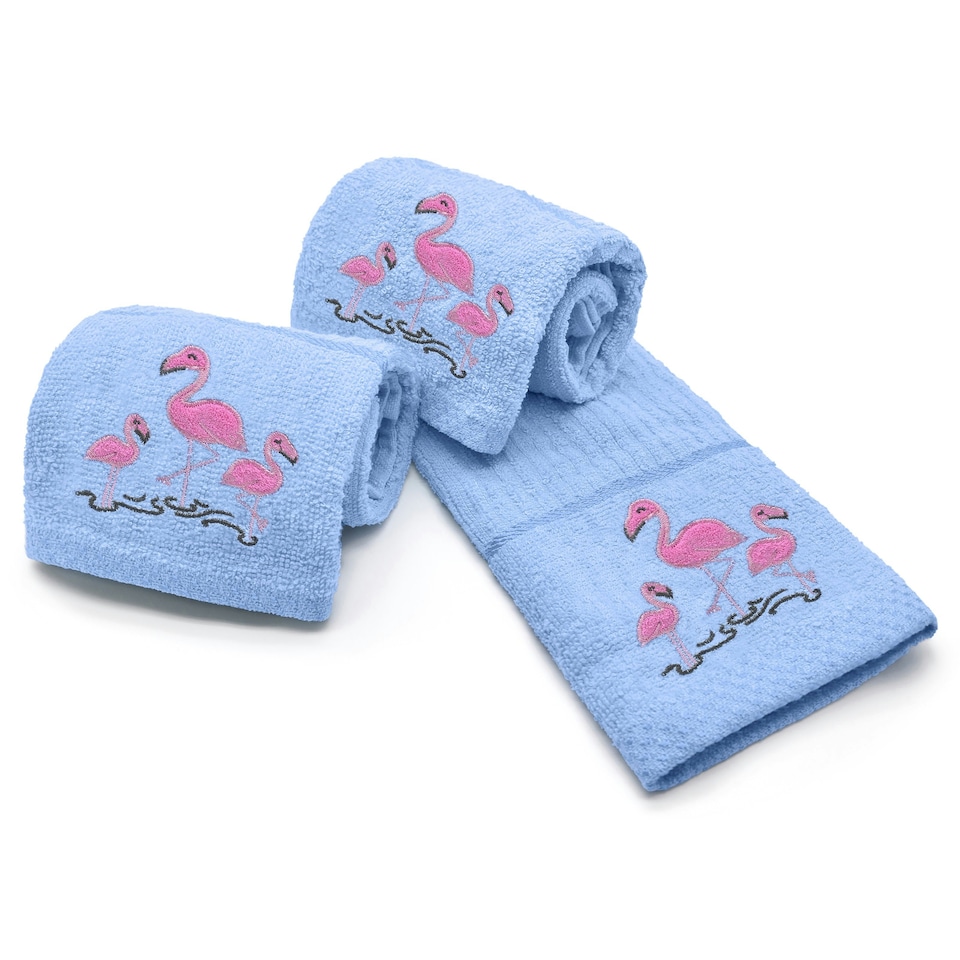image 1 of Velosso Flamingo Embroidered Cotton Tea Towel 3 Pack Grey | Grey | One size