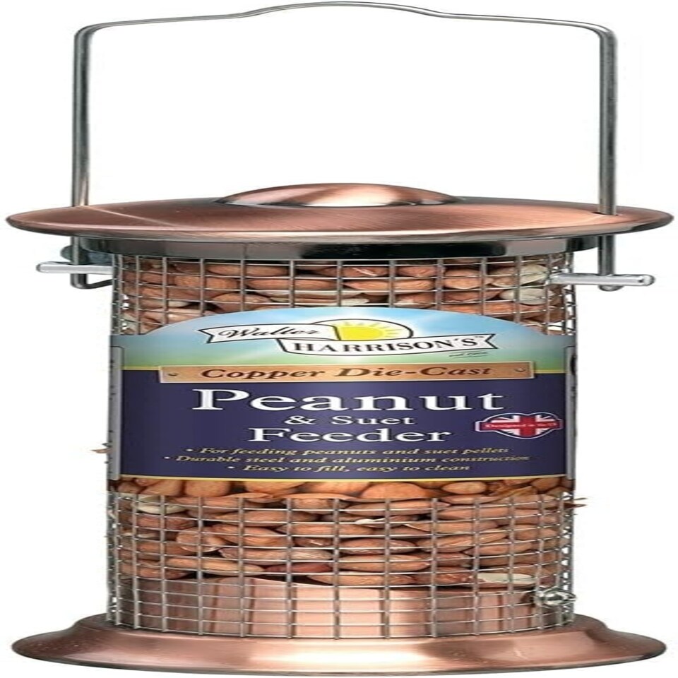 Walter Harrison's Peanut and Suet Copper Plated Die Cast Wild Bird Hard-Wearing Hanging Feeder - Small - 20 cm