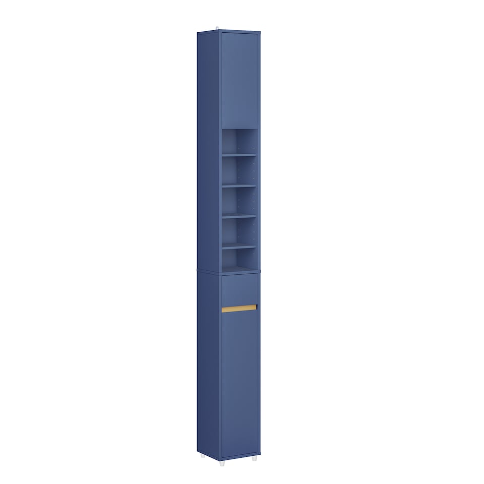 image 1 of SoBuy BZR34-II-B,Tall Bathroom Storage Cabinet with 4 Adjustable Shelves and 1 Drawer | Blue | Blue | 1