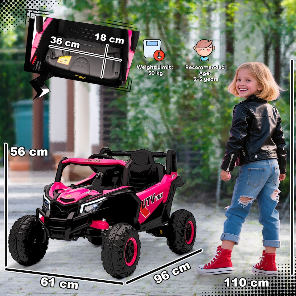 image 1 of AIYAPLAY 12V Kids Ride On Car, Electric Car for Kids UTV with Remote Control, Slow Start, Suspension System, LED Lights, Music, USB Port, for Boys Girls 3-5 Years | Pink
