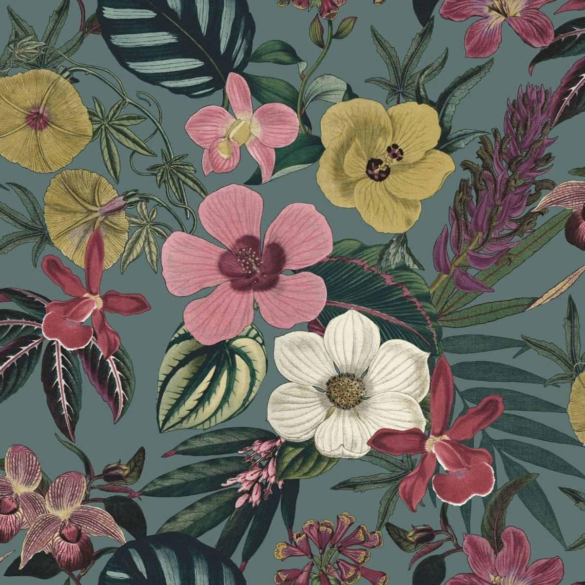 Rasch Priya Floral Wallpaper - Multicoloured/Petrol - 10m x 53cm Multi