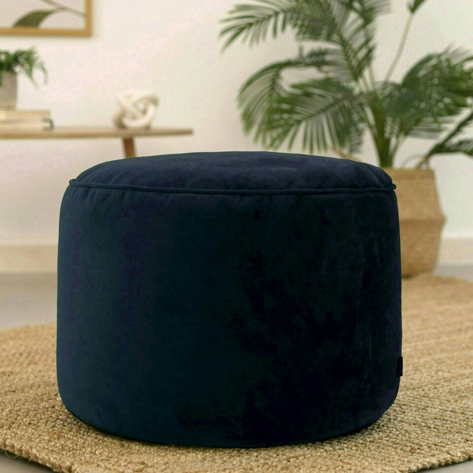 image 1 of icon Milano Velvet Bean Bag Pouffe Midnight Blue Large Velvet Footstools Blue