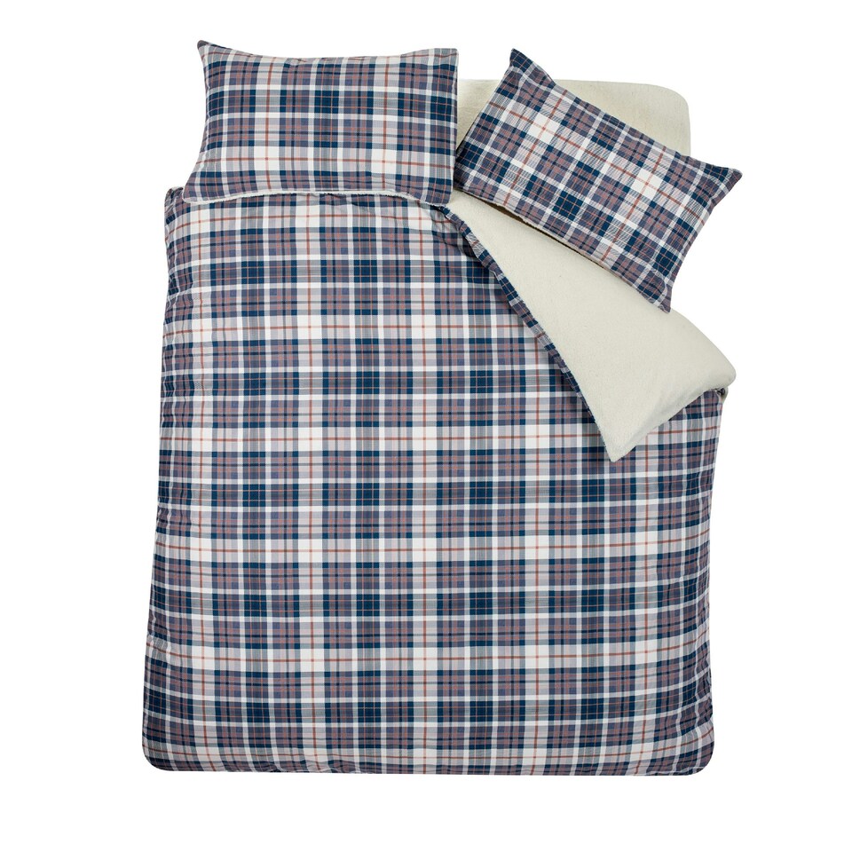 image 1 of Catherine Lansfield Cosy Sherpa Check Duvet Cover Set Grey (Copy) Blue | Navy Blue | Single