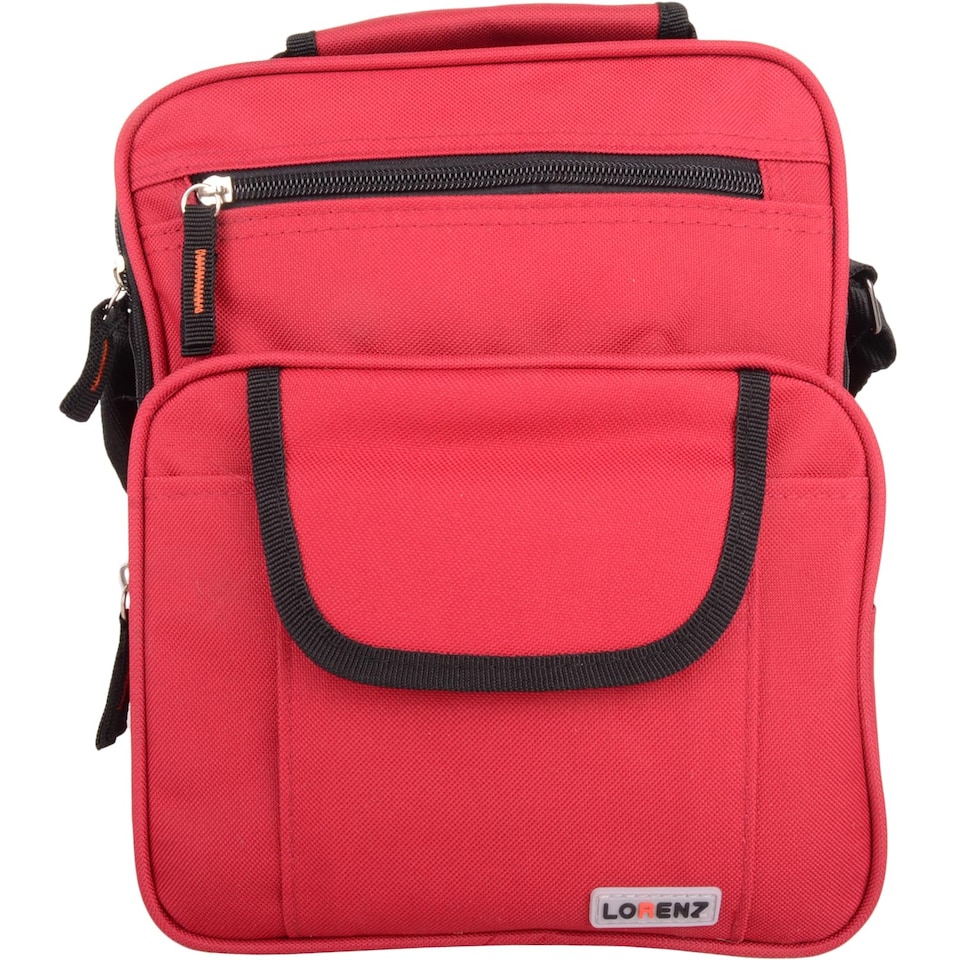 image 1 of Lorenz Canvas Style Multi-Functional Shoulder Cross Body Small Messenger Travel Work Utility Bag | Red | Red