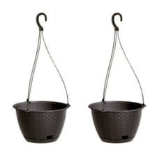 Ratolla Round Hanging Plastic Planter - 16x24.3x24.3 cm | Brown | Brown & Set of 2 | 2