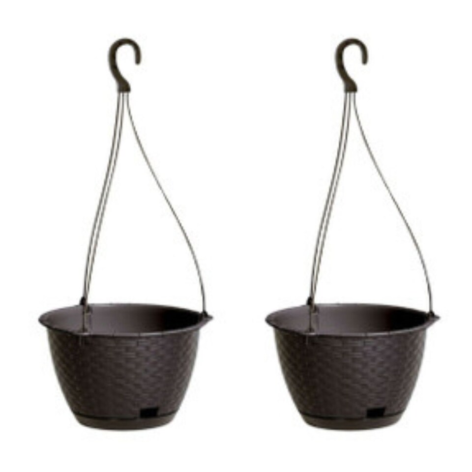 image 1 of Ratolla Round Hanging Plastic Planter - 16x24.3x24.3 cm | Brown | Brown & Set of 2 | 2
