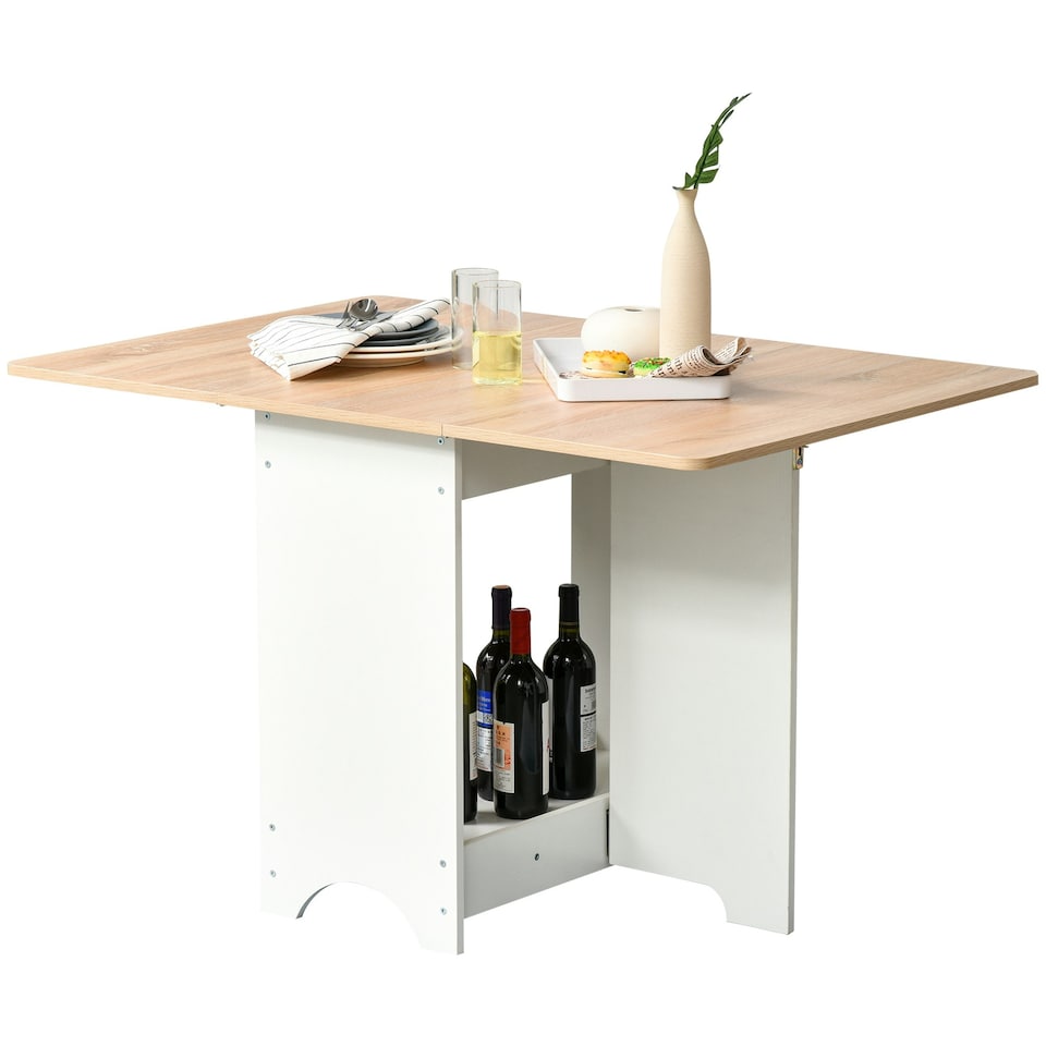 image 1 of HOMCOM Drop-Leaf Dining Table Folding Desk Bar Table with Storage Shelf