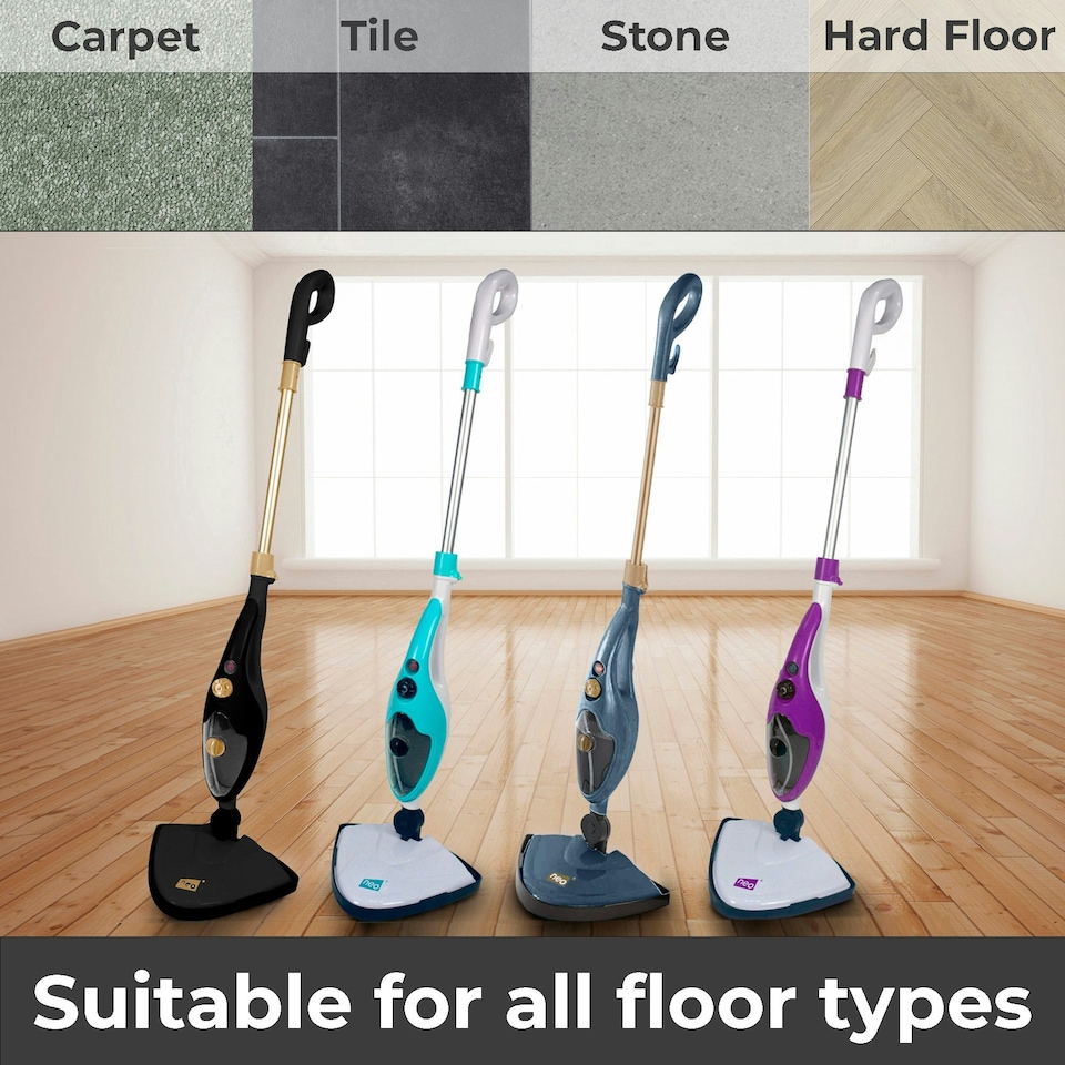 image 1 of Blue 10 in 1 1500W Hot Steam Mop Cleaner and Hand Steamer