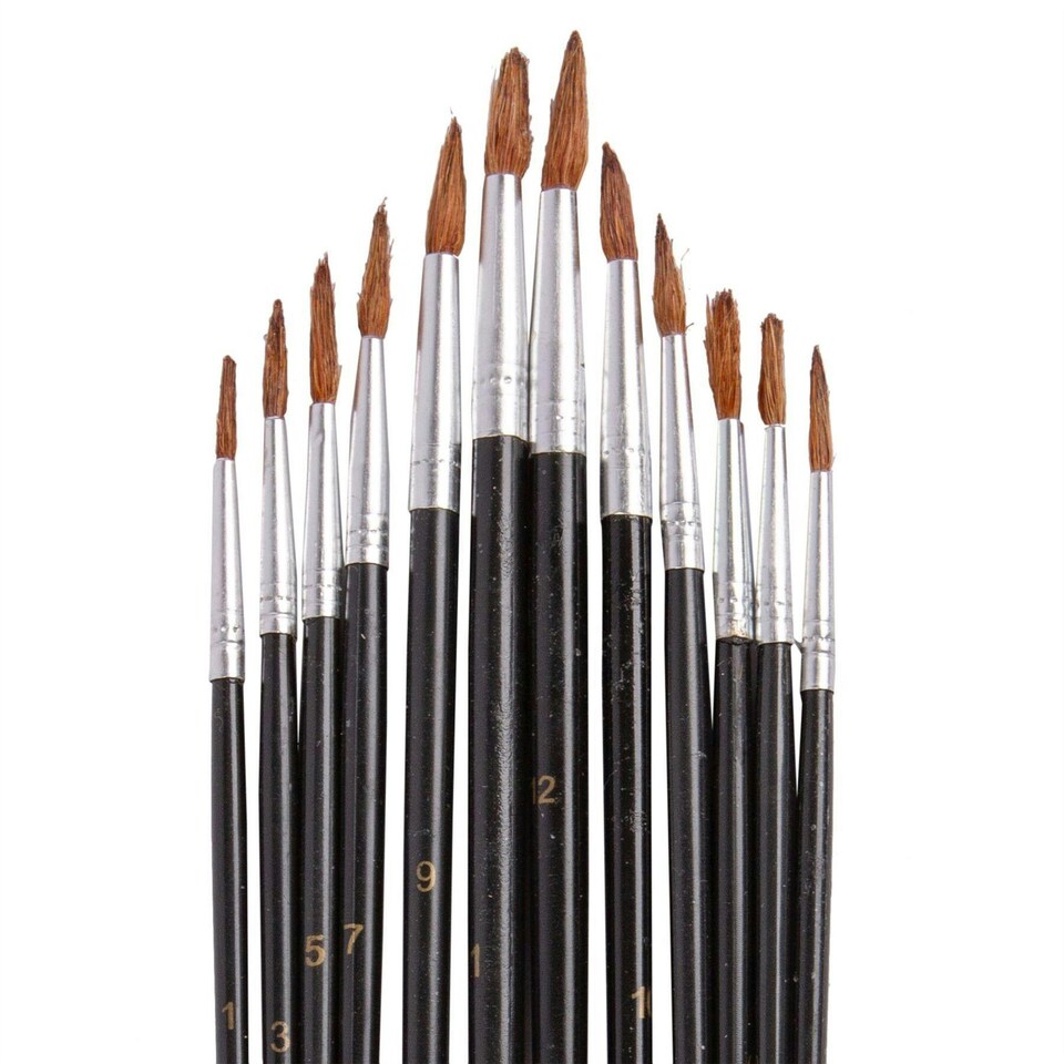 image 1 of Blackspur 12pc Wooden Artist's Paint Brush Set - Black