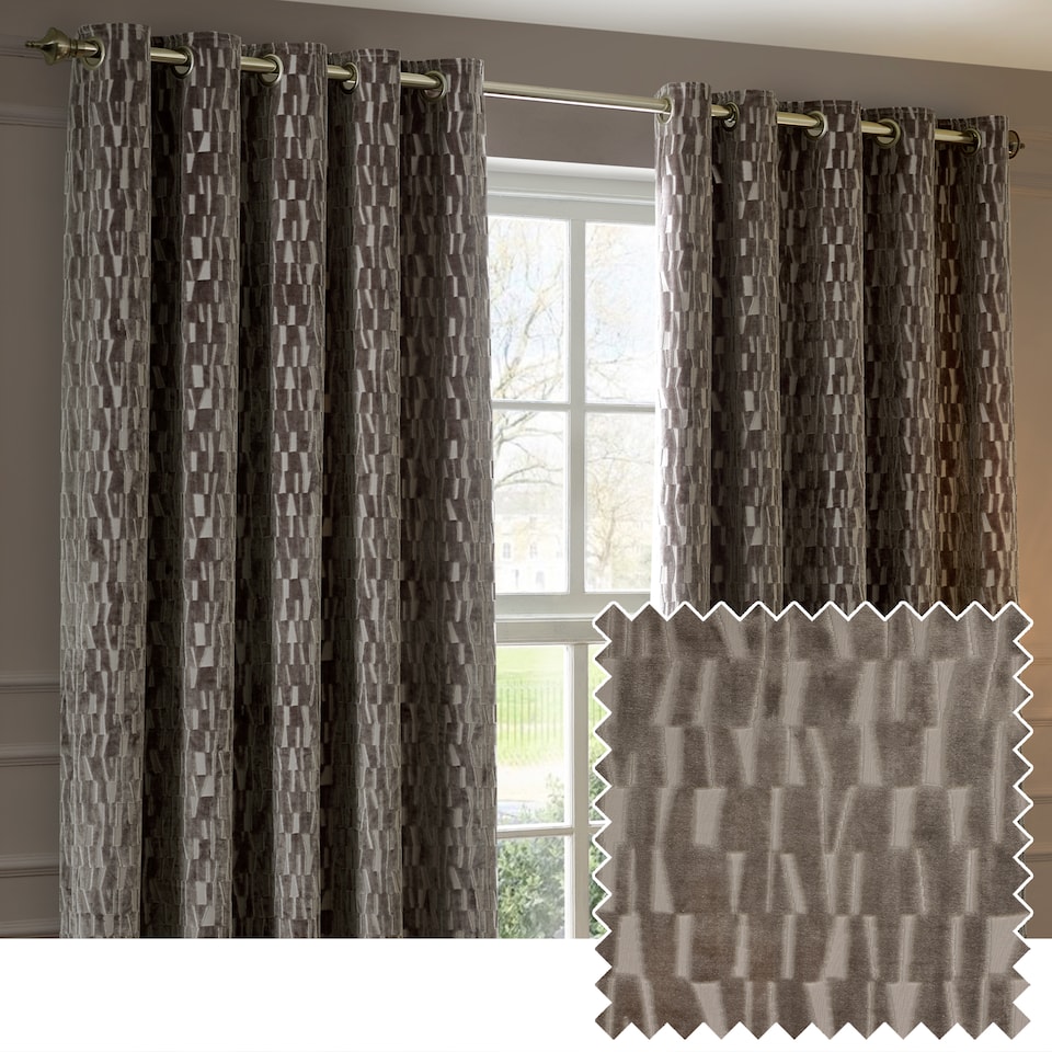 image 1 of Paoletti Manhattan Velvet Room Darkening Eyelet Curtain Pair Mink (W)229cmx (D)137cm | Grey | Mink | One Size