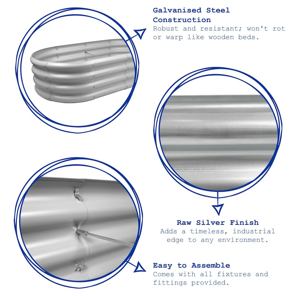 image 1 of Harbour Housewares Rounded Galvanised Steel Raised Garden Beds - 120cm x 60cm - Silver - Pack of 2