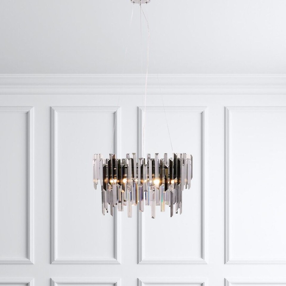 image 1 of Onega 3-Light Chrome Smoked Glass Pendant Ceiling Light