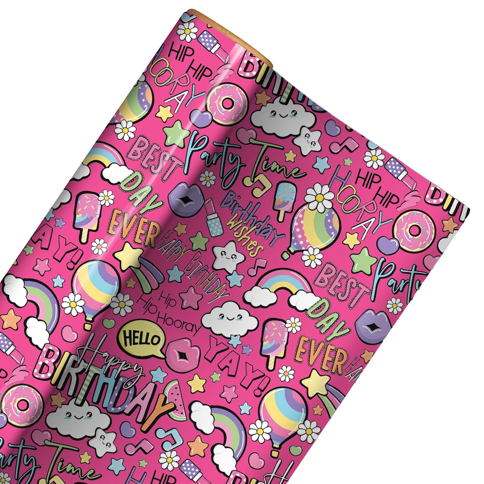 image 1 of Best Day Ever Birthday Hot Pink Gift Wrapping Paper Roll 3m