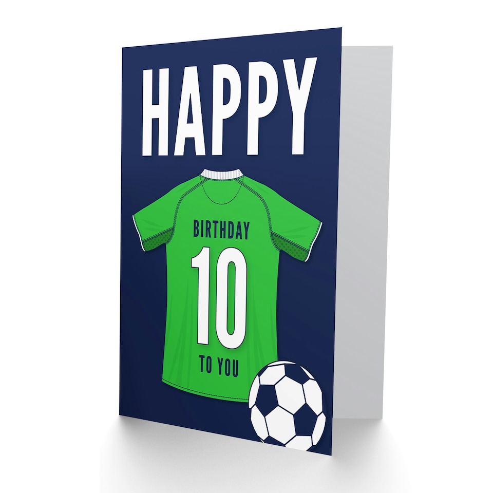 image 1 of Football Strip Kit Green Jersey Top 10 Year old Kids 10th Birthday Card