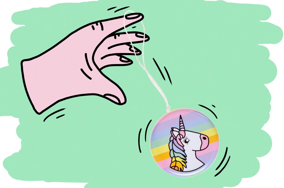 image 1 of Pack of 12 Metal Yo-Yo Unicorn Theme Return Tops