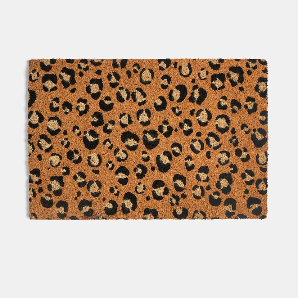 image 1 of OHS Leopard Print Coir Doormat Non Slip Door Rug | Brown | 40 x 60cm