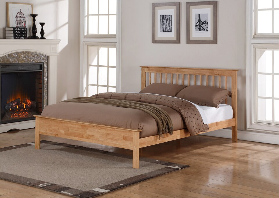 image 1 of 4ft Small Double Oak finish colour wood bed frame.Shaker,Wooden. bedstead. Low foot end board | Clear | Small Double