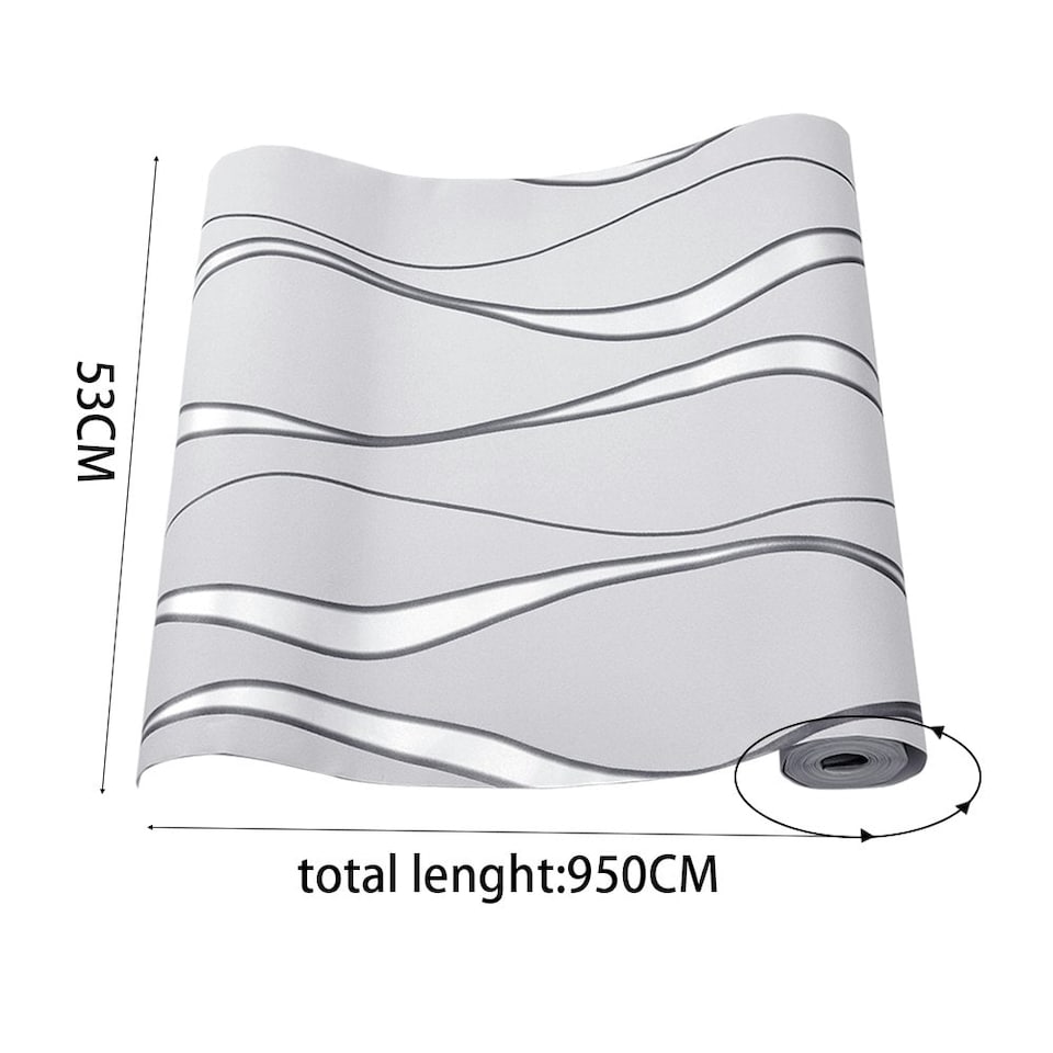 image 1 of Living and Home Geometric Wavy Striped Fabric Wallpaper - 950*53cm