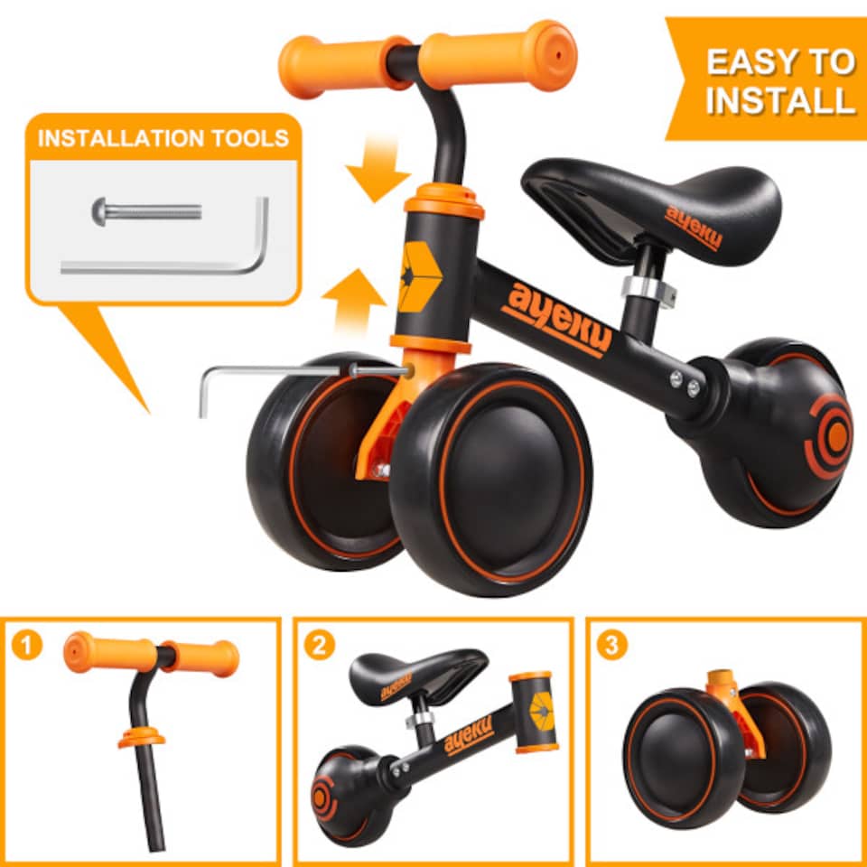 image 1 of AyeKu Baby Toddler Balance Bike Silent Wheels Adjustable Seat, 1-3 Years, Black | Multi