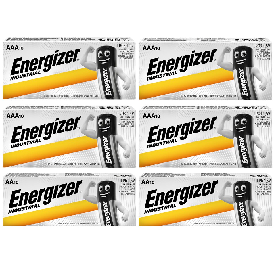 Energizer AA & AAA Industrial Batteries - Pack of 60 (20x AA & 40x AAA) | Chrome | Not provided | 6