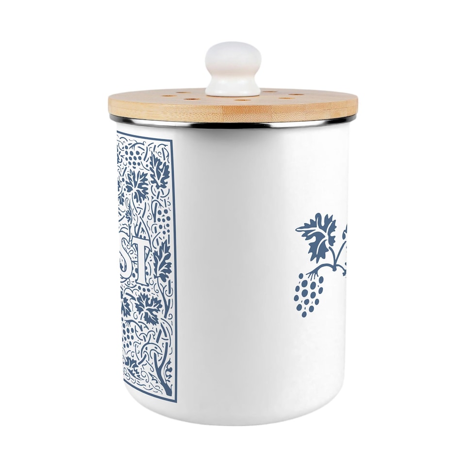 image 1 of Oak Leaves & Berries Compost Caddy - Metal 2L Blue Decorative Kitchen Food Waste Bin