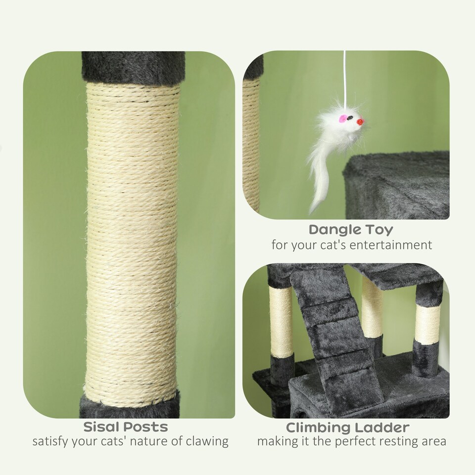 image 1 of PawHut 173cm Cat Tower Scratching Post Activity Centre for Indoor Grey