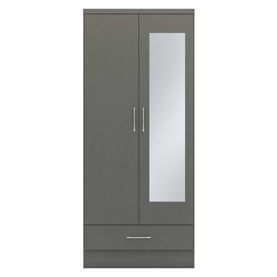 image 1 of Nevada 2 Door 1 Drawer Mirrored Wardrobe Grey | 3D Effect Grey