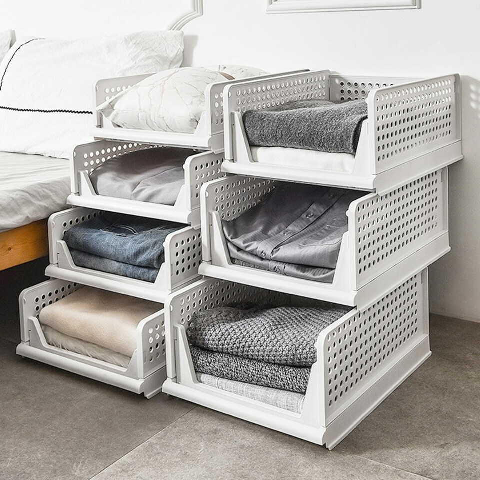 image 1 of Living and Home Foldable Plastic Storage Drawer Basket 27L - Off White