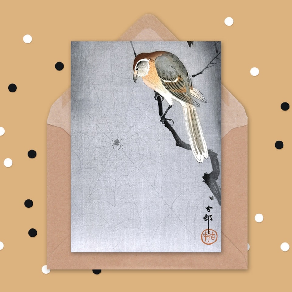 image 1 of Spider Ohara Koson Shrike Art Blank Just to Say Card
