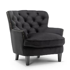 Velvet Black Buttoned Ava Accent Chair