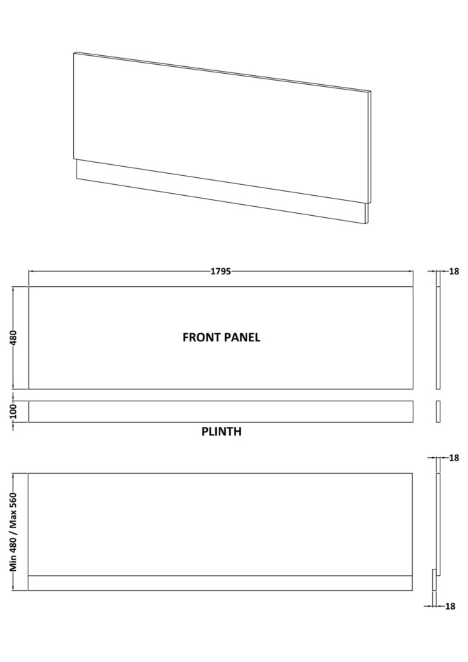 image 1 of Balterley 1800mm Front Bath Panel Matt Grey