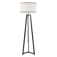 ValueLights Lottie Wood Tripod Floor Lamp Linen White Trim Shade & Bulb | Brown | White