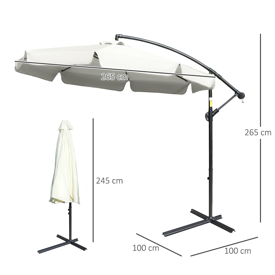 image 1 of Outsunny 2.7m Garden Banana Parasol Cantilever Umbrella with Crank Handle and Cross Base for Outdoor, Hanging Sun Shade, Cream White