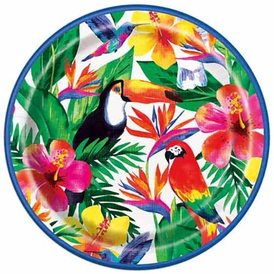Palm Tropical Luau Round Paper Plates 22cm - Pack of 8