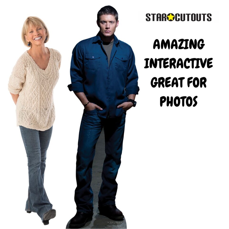 image 1 of Dean Winchester Blue Shirt Jeans Jensen Ackles Supernatural Lifesize Cardboard Cutout 186cm