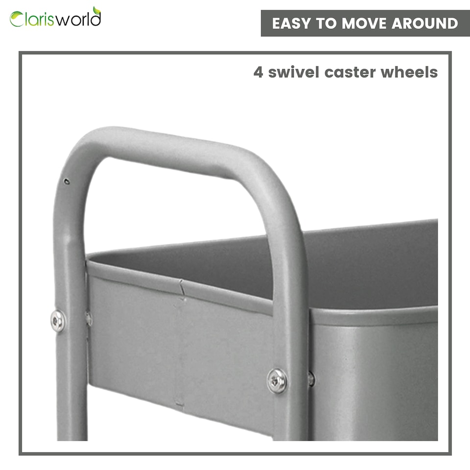 image 1 of Clarisworld 3 Tier Rolling Utility Cart, Metal Storage Trolley with Lockable Wheels & Handles, Mobile Storage Cart Organiser, Storage Rack for Kitchen, Bathroom, Bedroom, Office & Laundry Room