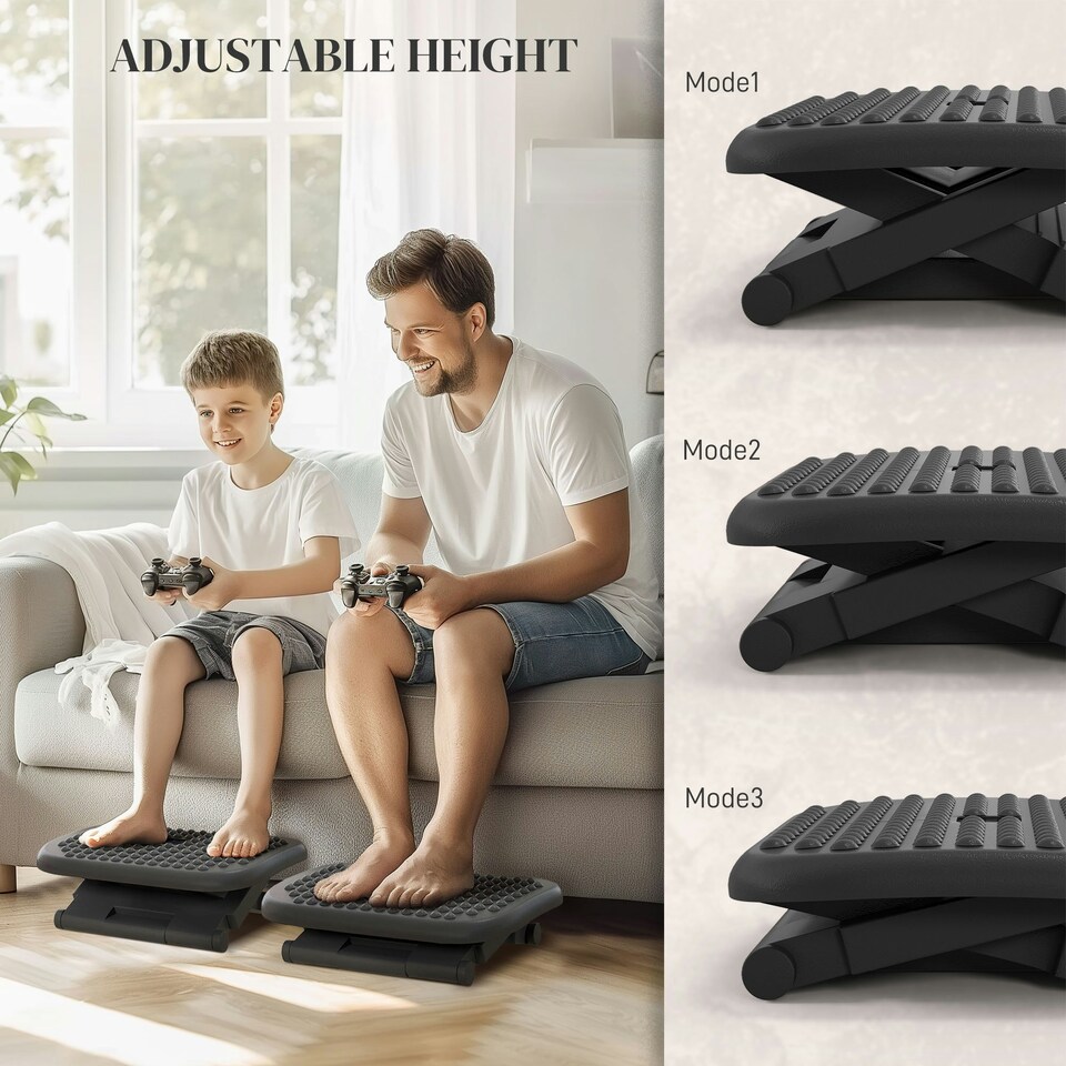 image 1 of Foot Rest for Under Desk with Massage Function, Adjustable Angle and Height Black