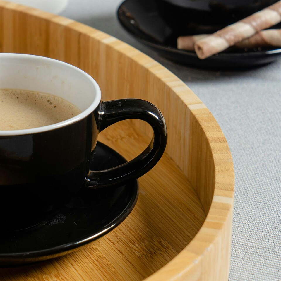 image 1 of Argon Tableware 2pc Coloured Cappuccino Cup & Saucer Set - 250ml - Black - Coffee Cup Latte Cup Drinking Cup