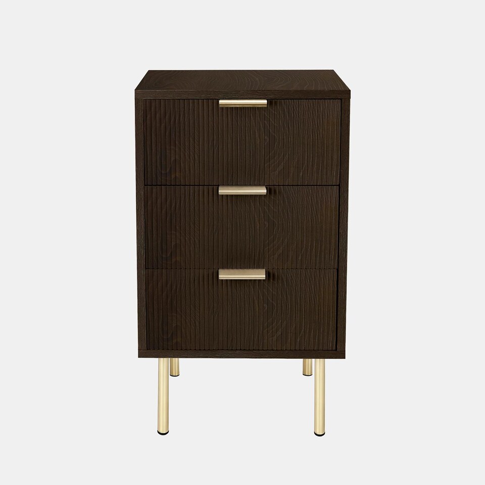 image 1 of OHS Ribbed 3-Drawer Bedside Cabinet Engineered Wood Nightstand Office
