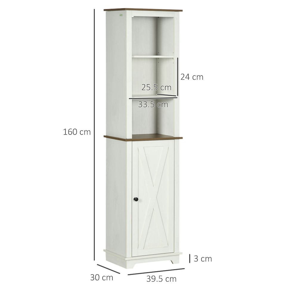 image 1 of kleankin Tall Bathroom Cabinet Storage Cupboard with Door, Adjustable Shelves