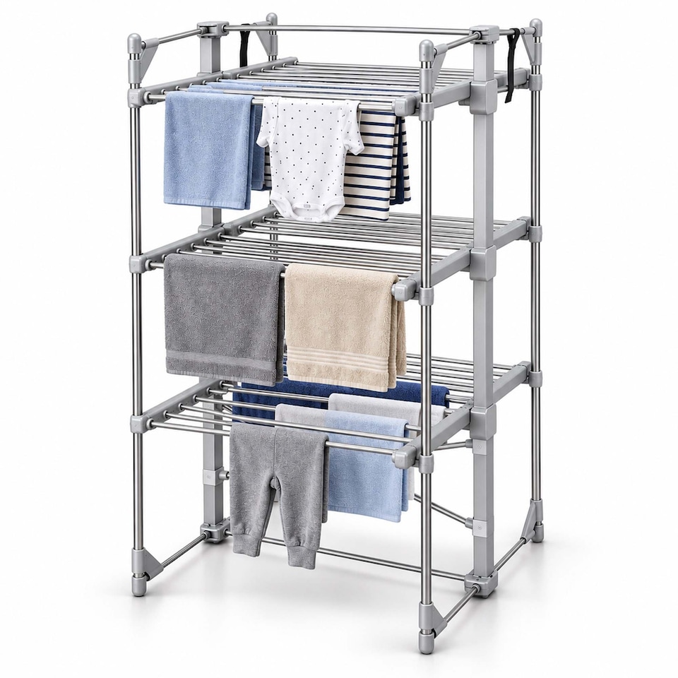 image 1 of 3 Tier Electrical Heated Folding Clothes Horse Airer Dryer with 36 Heated Rails
