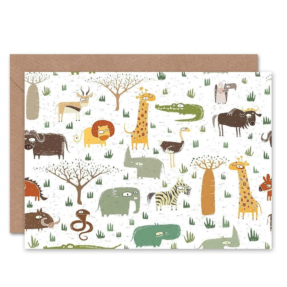 image 1 of Abstract African Animals Collage Art Blank Just to Say Card