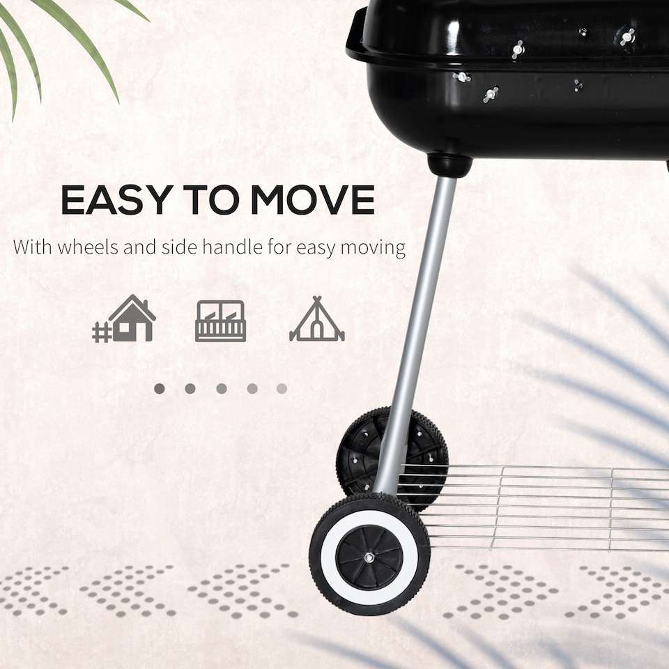 image 1 of Outsunny BBQ Charcoal Smoker Grill Trolley with 2 Wheels and Grilling Utensils