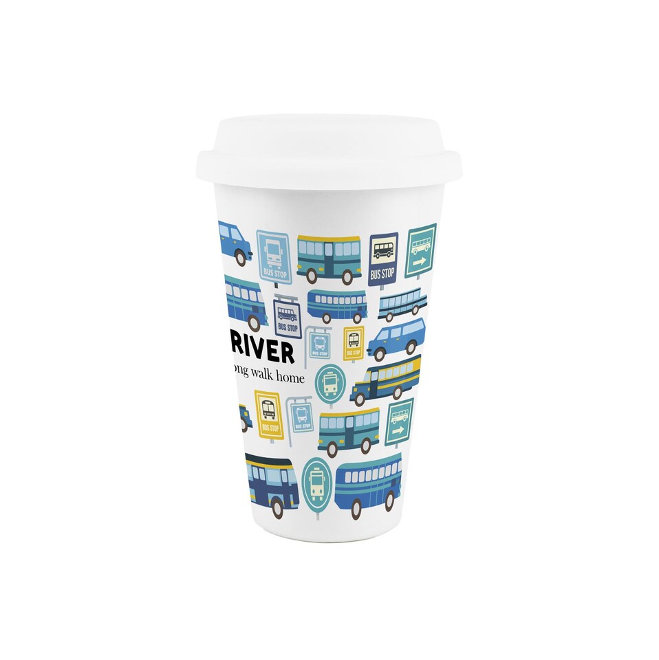 image 1 of Novelty Bus Driver Ceramic Travel Mug - Reusable Drinks Cup Gift