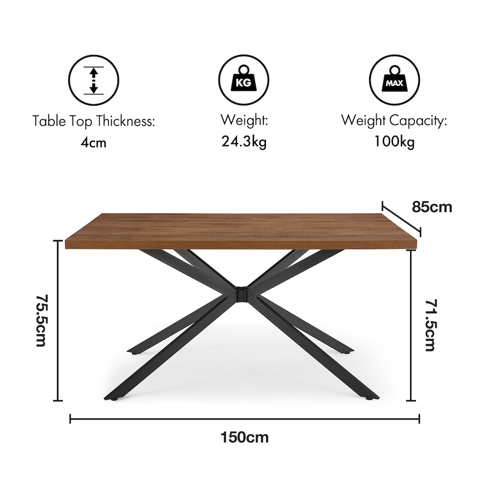 image 1 of VonHaus Abel Rectangular Dining Table Dark Wood Effect 6 Seater