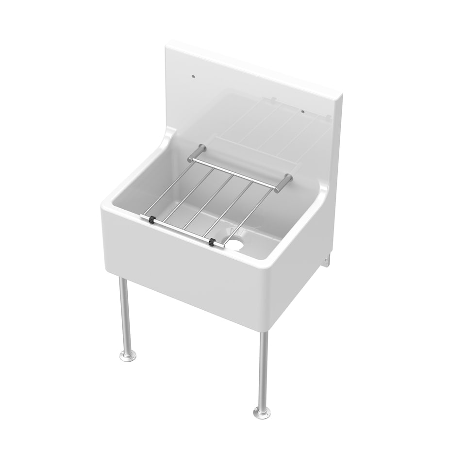 image 1 of Balterley Single Bowl Fireclay Ceramic Cleaner Sink with Grill & Legs | White | White | 393 x 515 x 535mm | 1