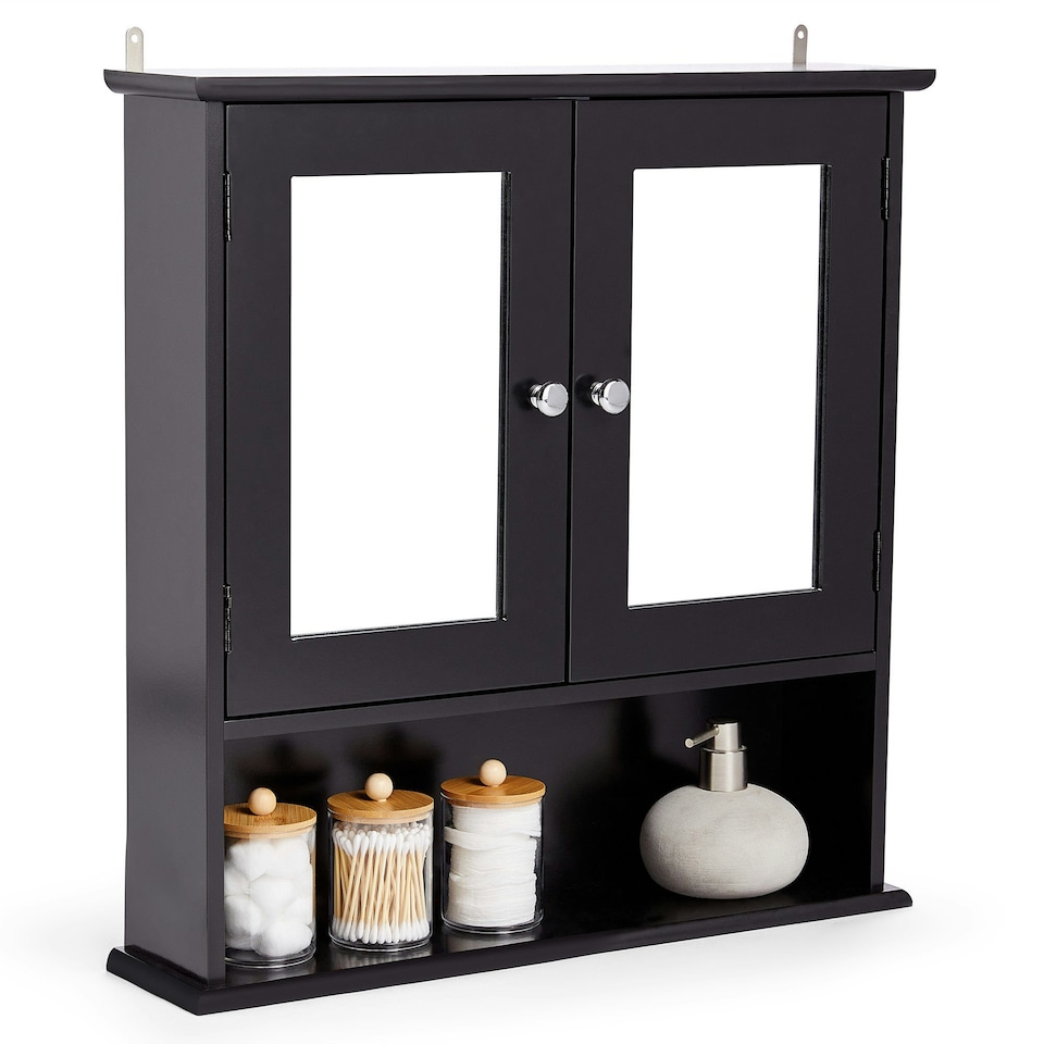 image 1 of VonHaus Shrewsbury Black Bathroom Mirror Cabinet with Storage