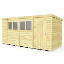 15 x 7 Feet Pent Shed - Single Door With Windows - Wood - L214 x W454 x H201 cm | Brown