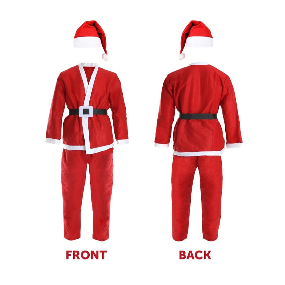 image 1 of 5 Piece Santa Costume - with Glasses, Gloves, Eyebrows & Sack | Multi | S